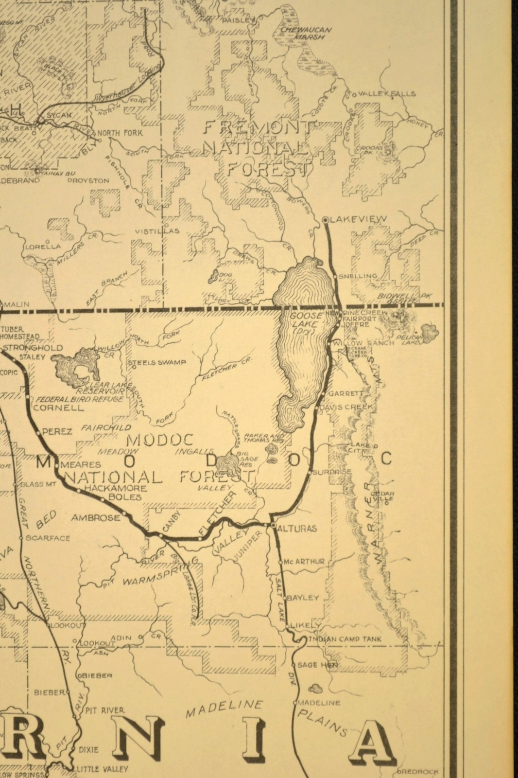 ca 1945 Southern Pacific Railroad Map Shasta Line RR Modoc Line Klamath Falls