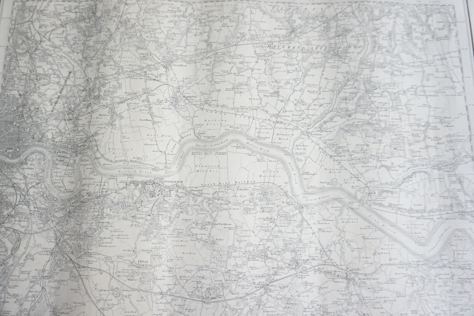 1882 Great Eastern Railway Map GER Middlesex Coborn Road Woolwich Area