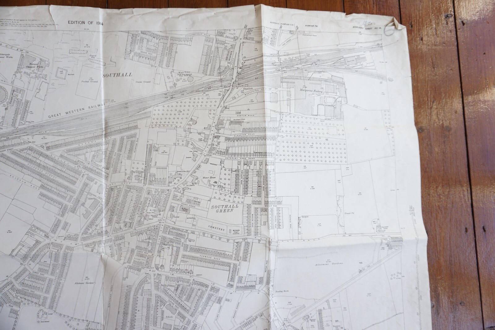 1913 Southall Middlesex GWR Railway OS Railway Map