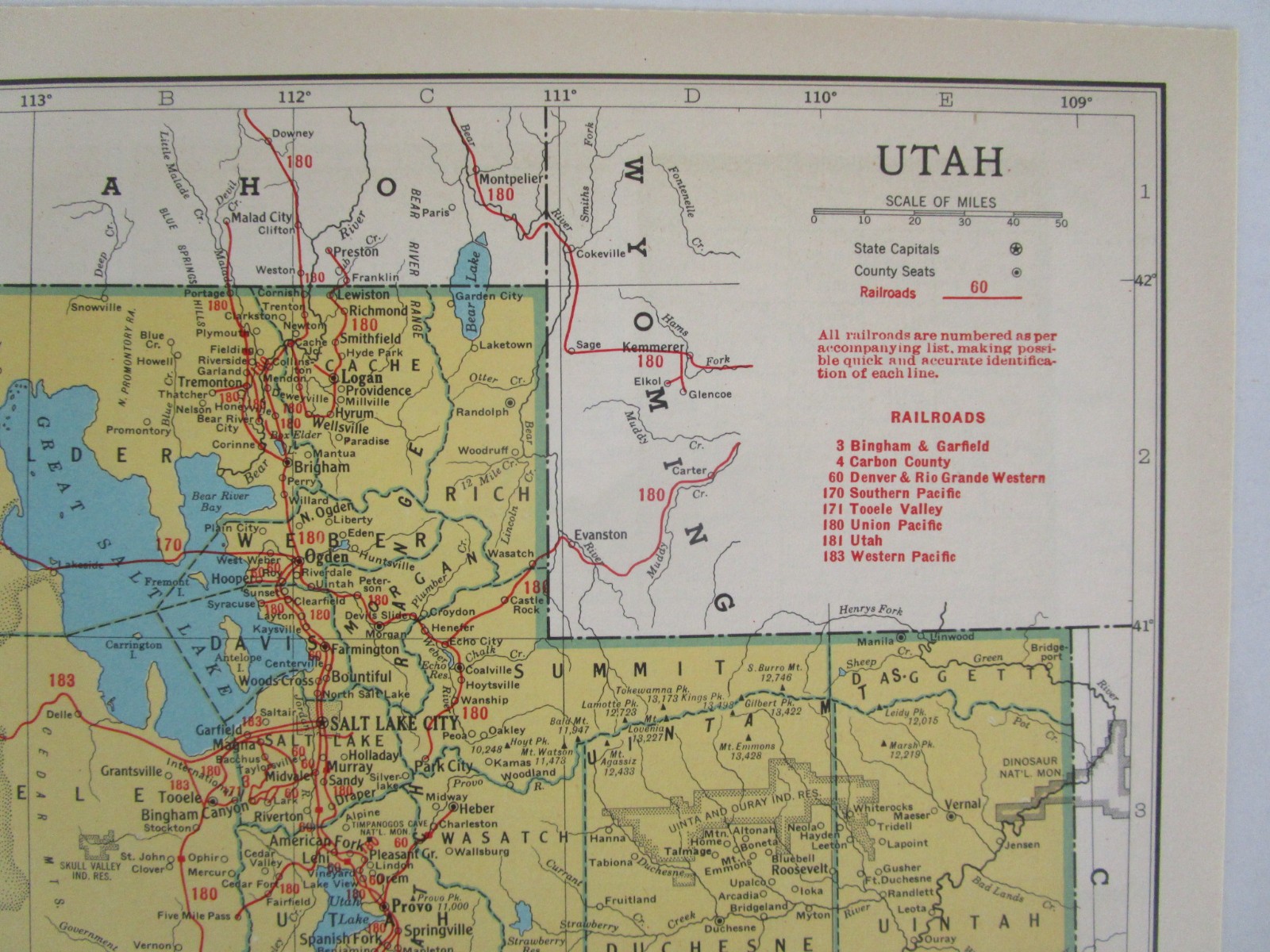 TX UT 1949 TEXAS RAILROAD Map NACOGDOCHES S’EASTRN RR or UTAH 1940s Post WWII