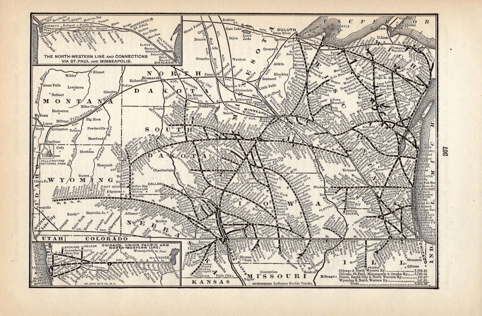 1908 Chicago and Northwestern Railway Map Wyoming Northwestern Railway 1625