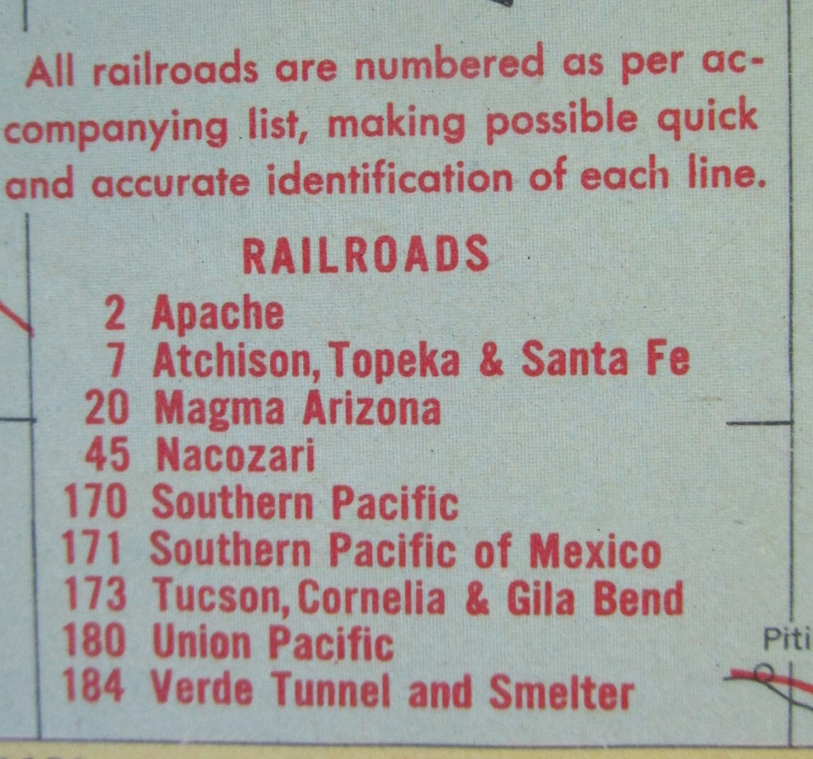 AL AZ Vintage 1952 ALABAMA RAILROAD Map. CHATTAHOOCHEE VALLEY RR or ARIZONA