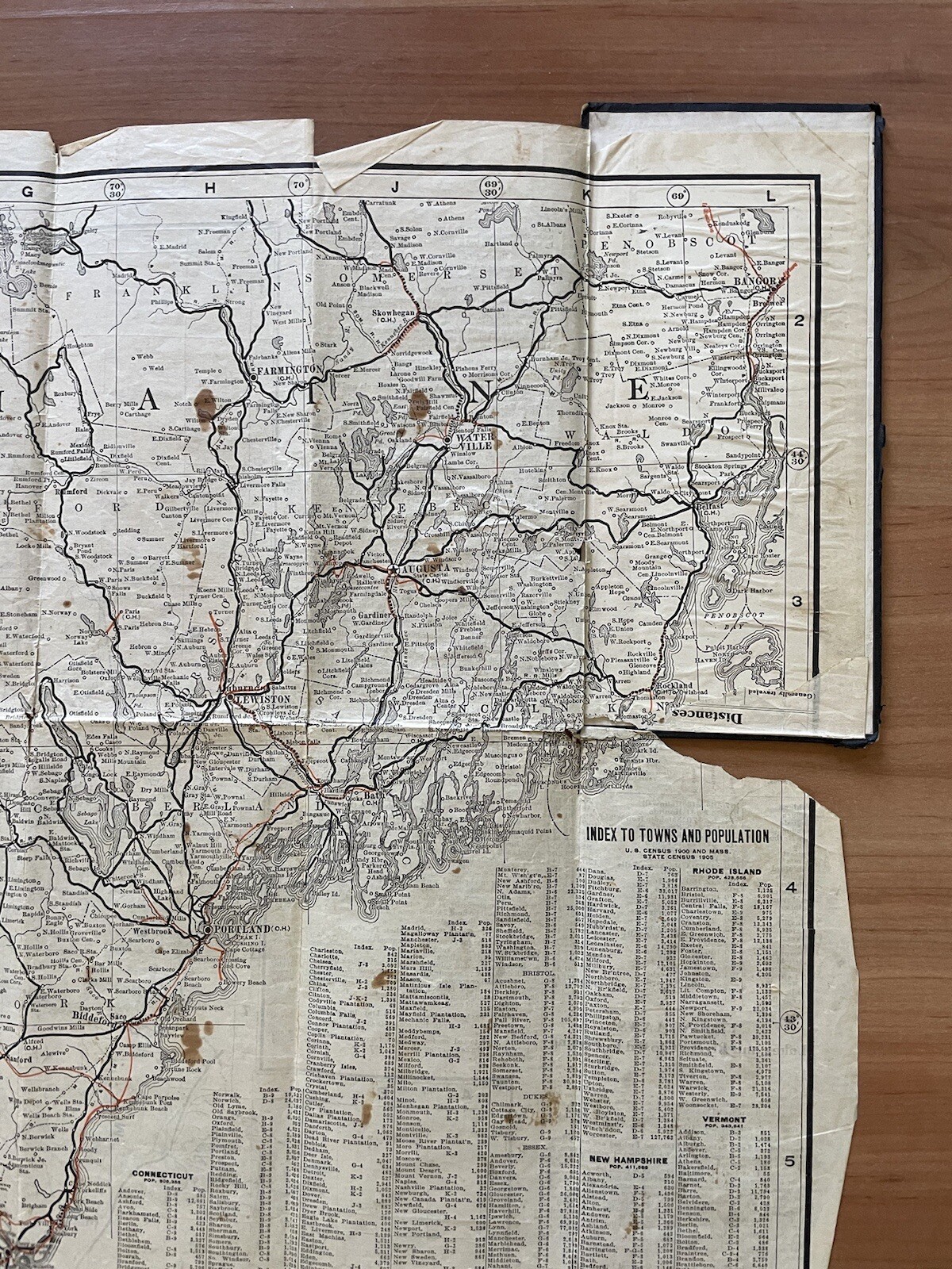 Antique 1907 New England Commercial & Route Survey Rail Road Electric Roads Map
