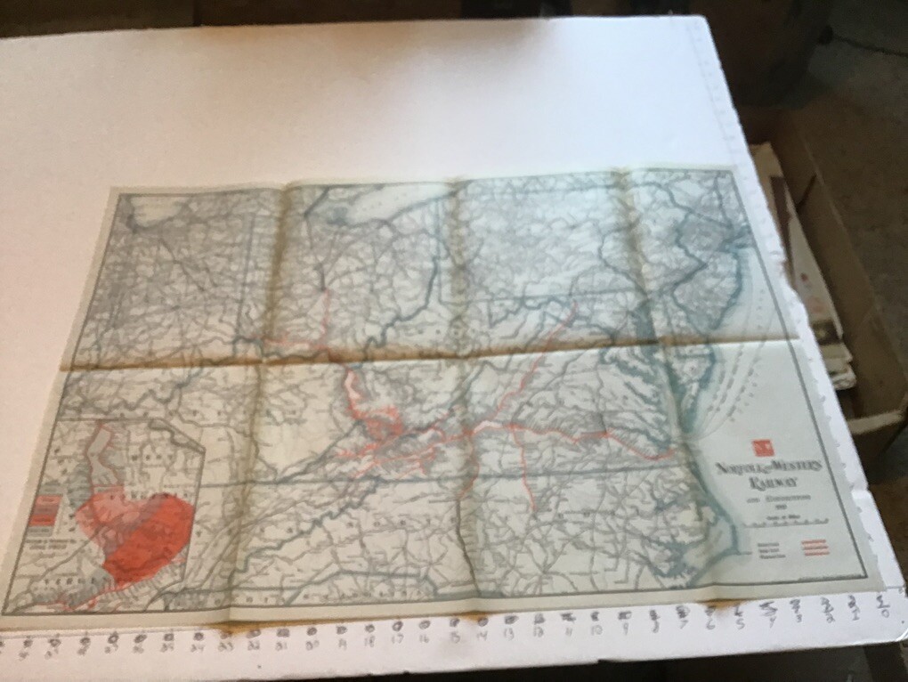 vintage railroad map: 22×32″ NORFOLK & WESTERN Railway 1913