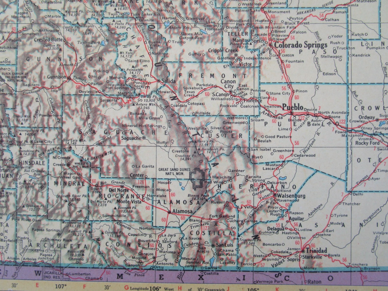 CO CT 1952 COLORADO TOPO RAILROAD Map SAN LUIS VALLEY CENTRAL RR or CONNECTICUT