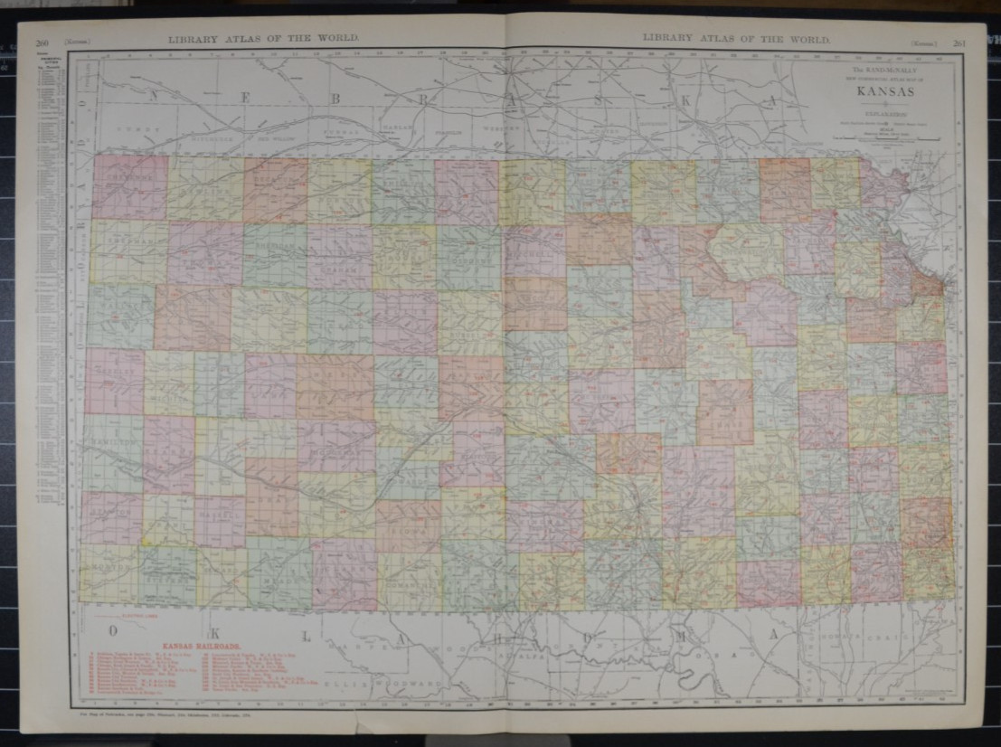 KANSAS – 1912 – RAND-McNALLY NEW COMMERCIAL ATLAS – SHOWS RAILROADS
