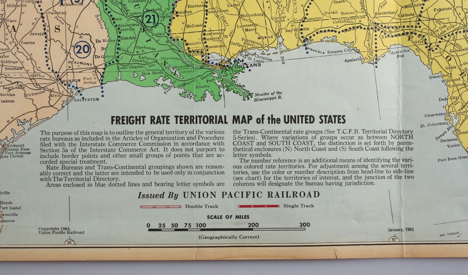 Vintage 1965 Union Pacific Railroad Freight Rate Territorial U.S. Map