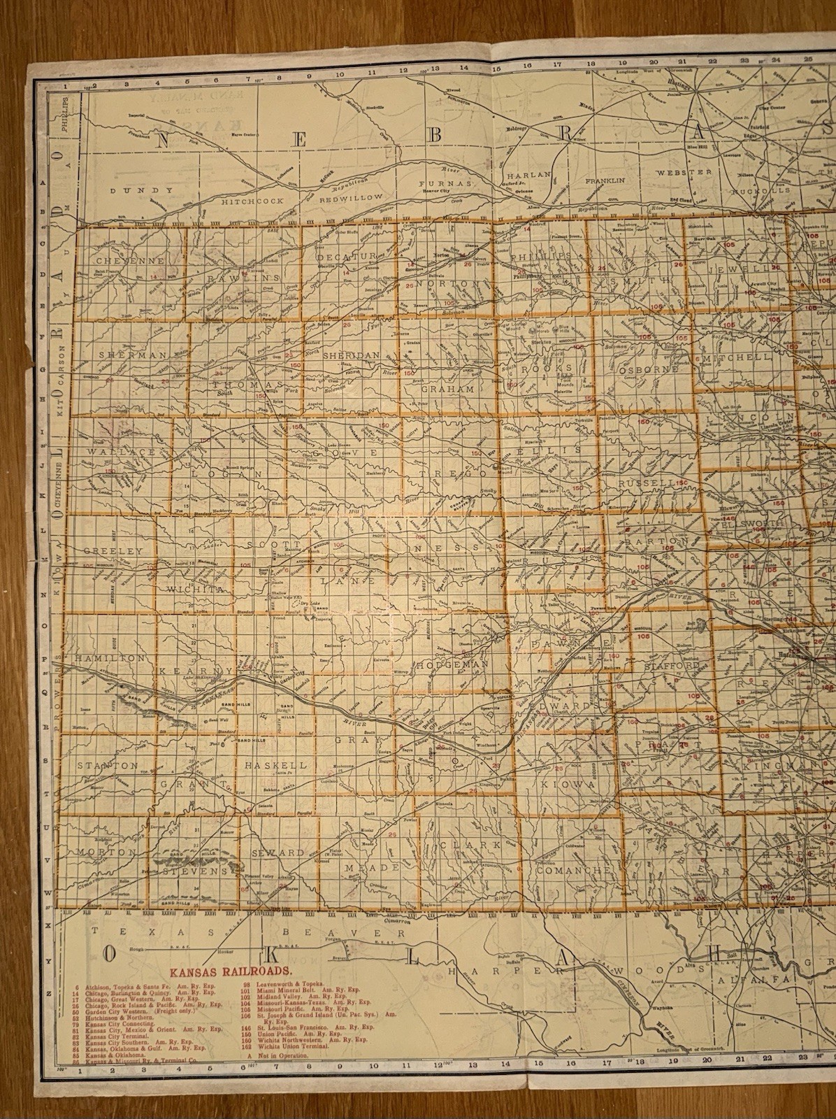 C.1920’s Era Rand McNally Map Of Kansas Air Trails & Railroads 2 Sided Very Rare