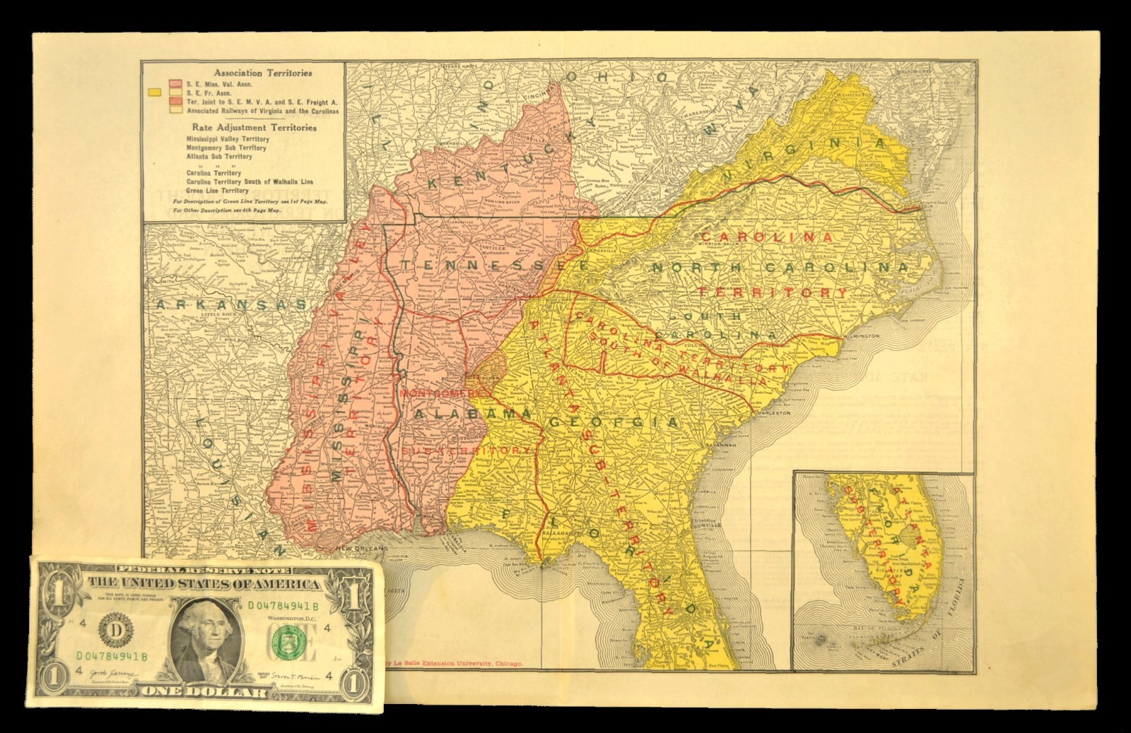 Southeast United States Map Railroad Freight Association Territories circa 1919