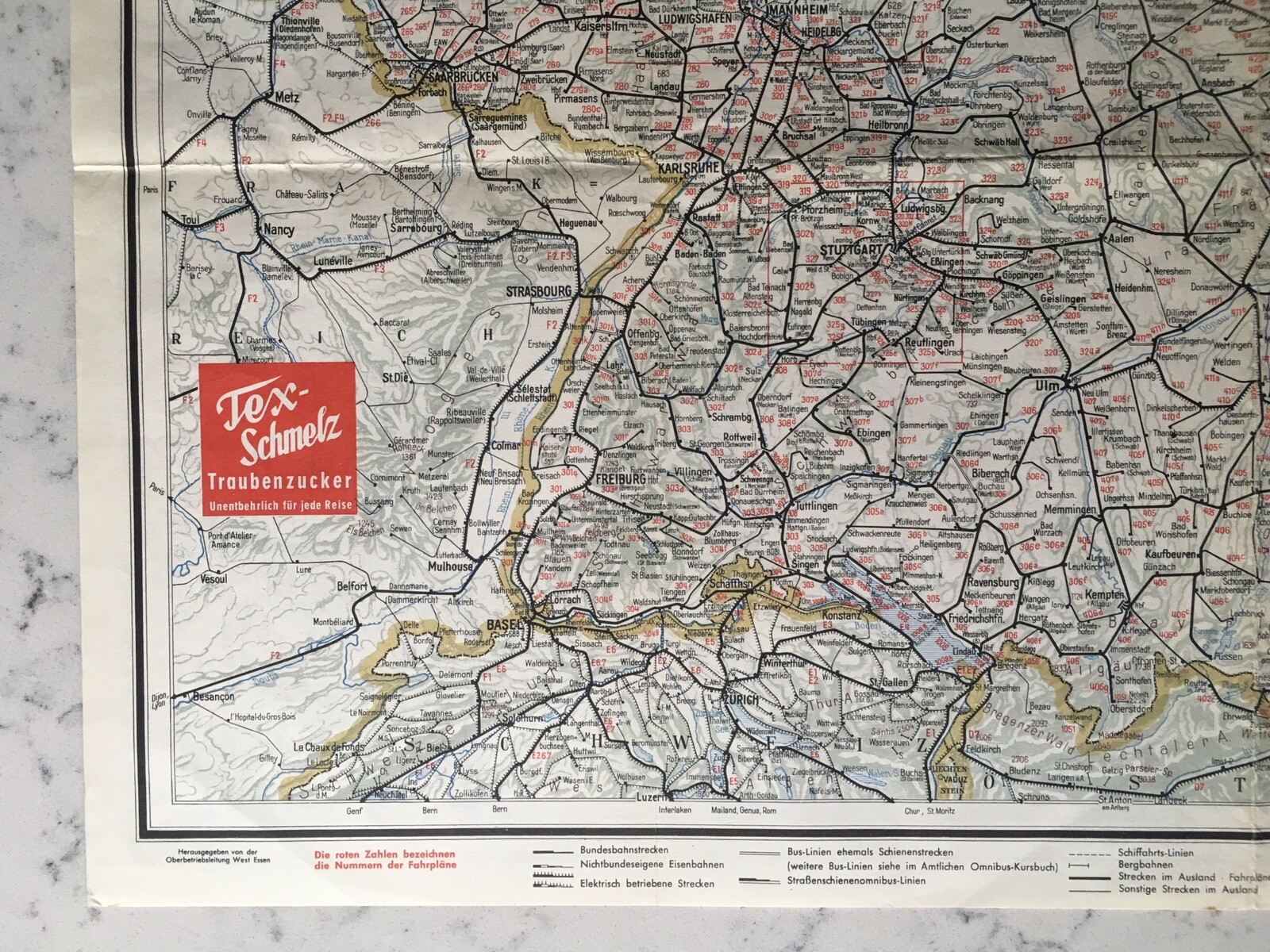 VINTAGE BAD NEUENAHR GERMANY EUROPEAN RAILROAD MAP TEX-SCHMELZ TRAUBENZUCKER