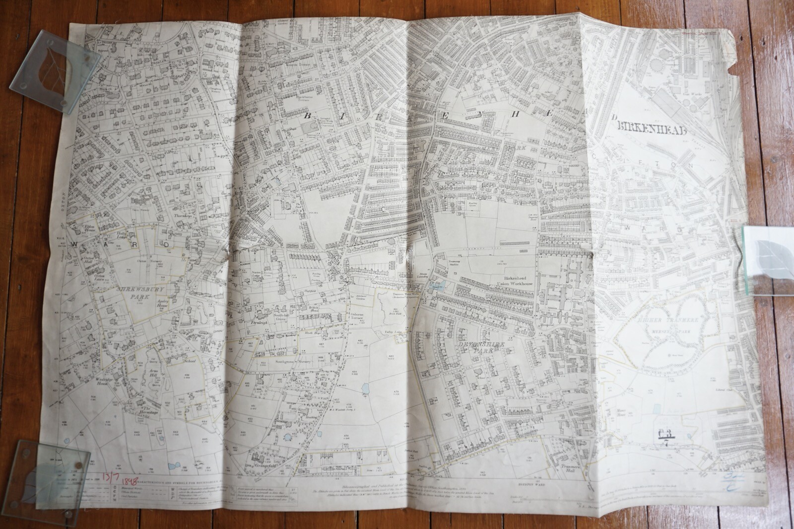 1898 Birkenhead GWR Linen OS Railway Map