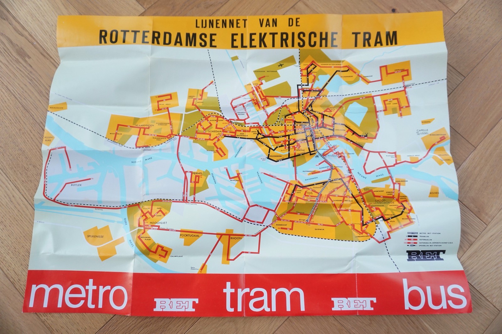 1972 RET Holland Netherlands Bus Tram Railway Route Map
