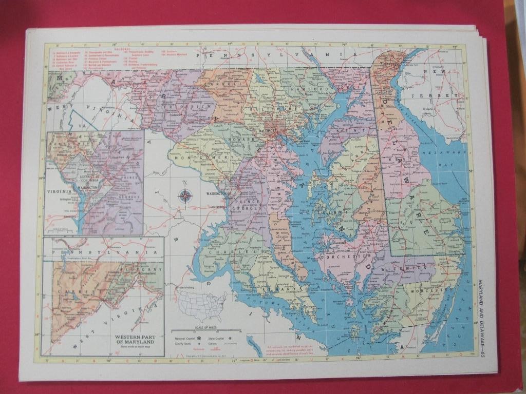 BEARTIFUL 1953 MARYLAND DELAWARE RR RAILROAD MAP SHOWS & LIST ALL RRs + RR PRINT