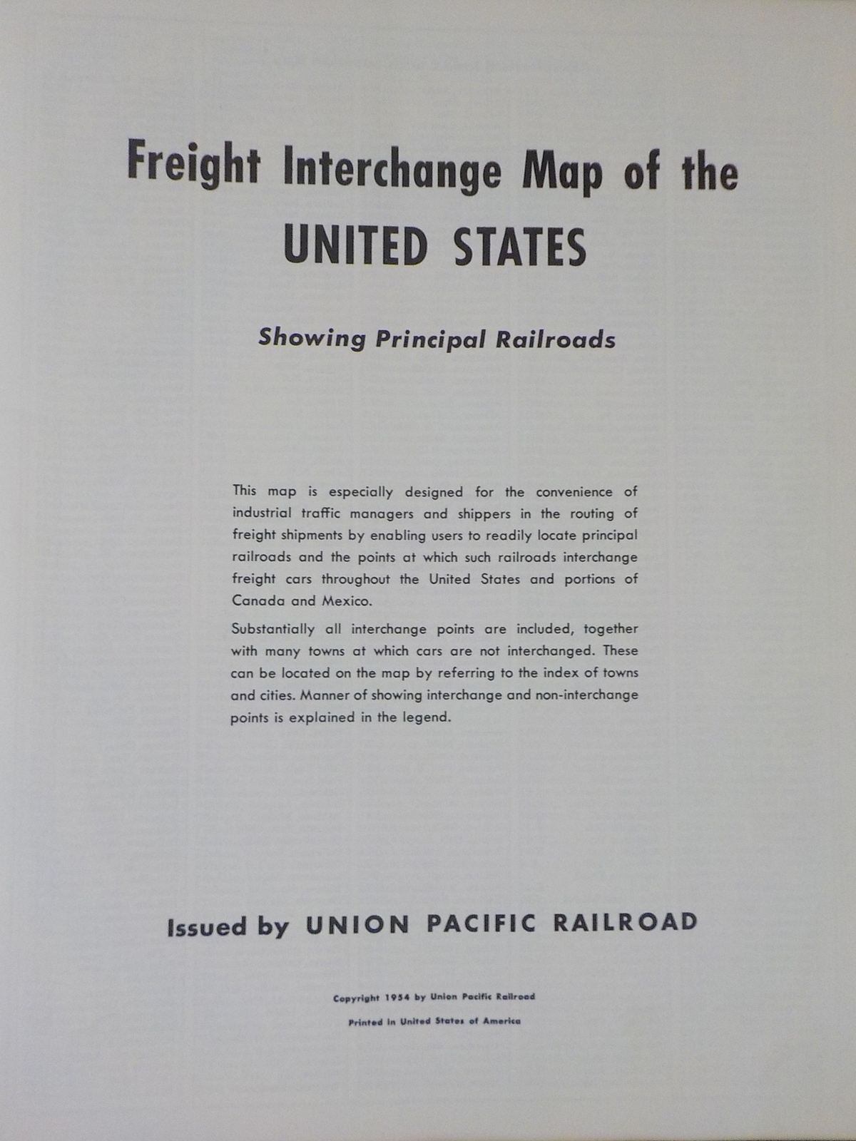 Map Freight Interchange Map of the United States Showing Principal Railroads UP