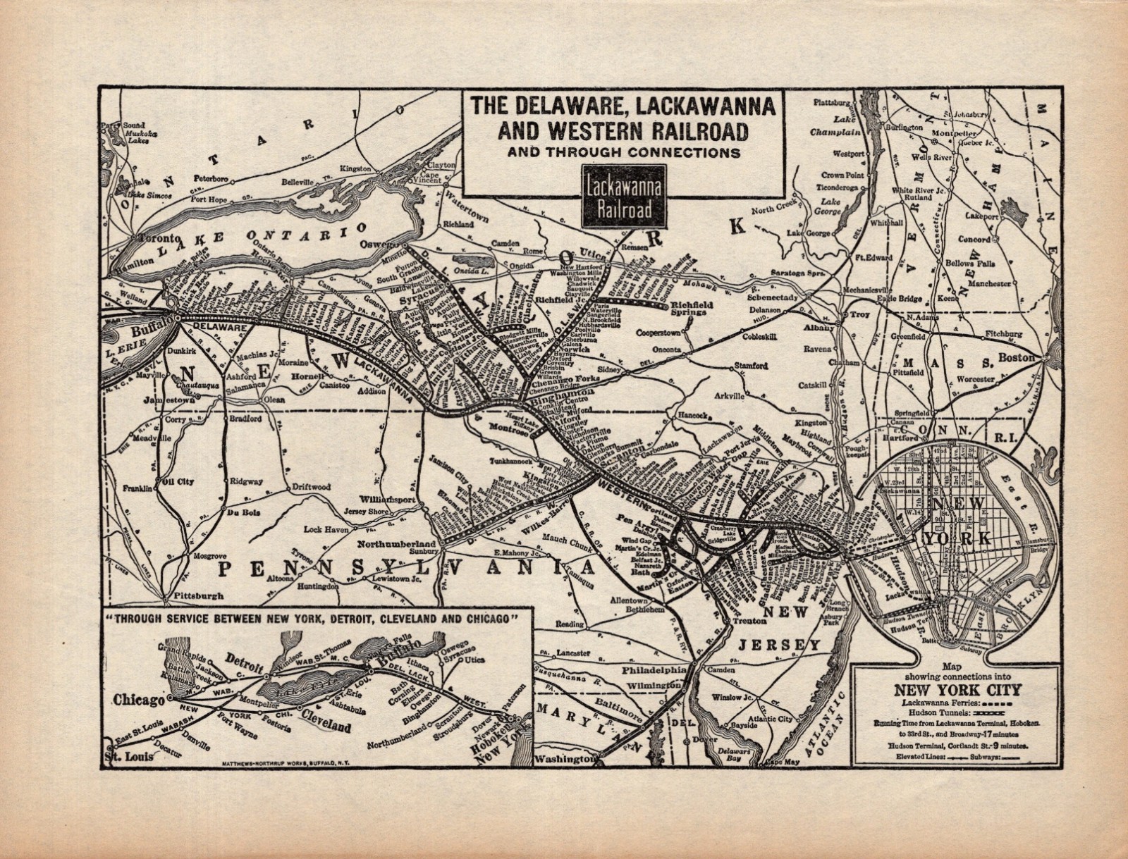 1929 Antique Delaware Lackawanna and Western Railroad Map Railway Map 2570