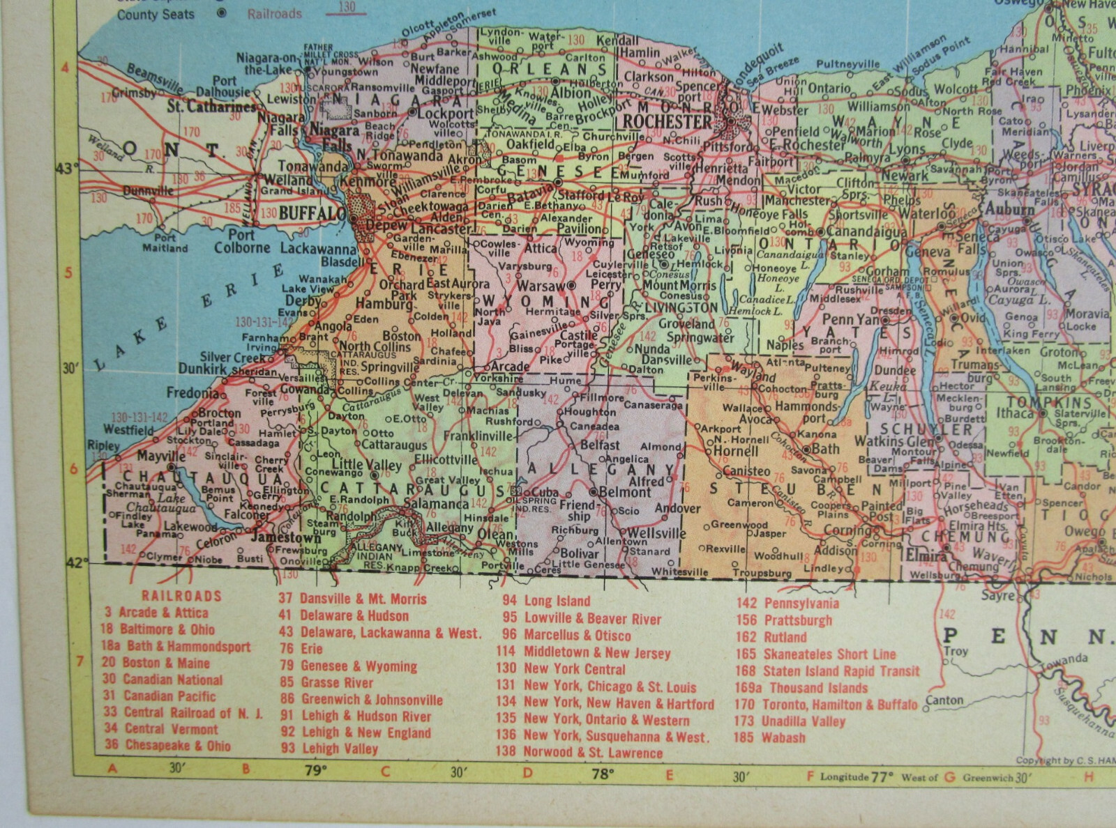 NC NY 1957 NORTH CAROLINA RAILROAD MAP BEUFORT MOREHEAD RR or NEW YORK 1950s