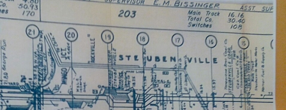 1956 Pennsylvania Railroad Track Chart Pittsburgh Region Main Line Steubenville