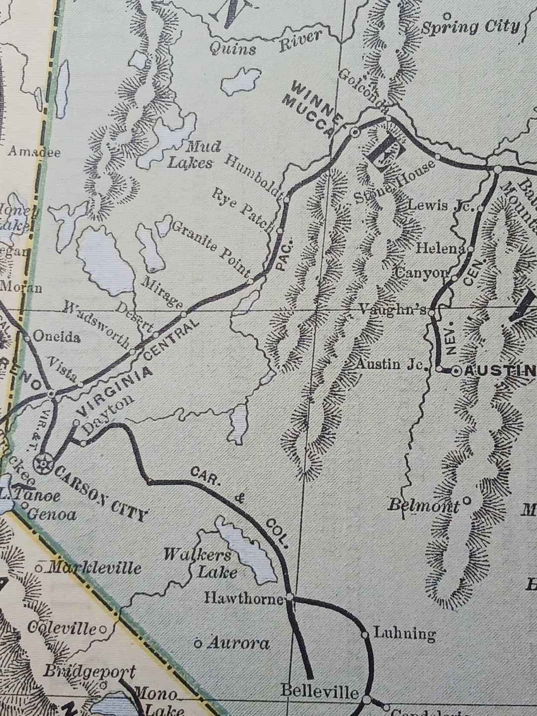 1892 Antique RAILROAD MAP California & Nevada ALL Train Route Lines 9×11″ Color