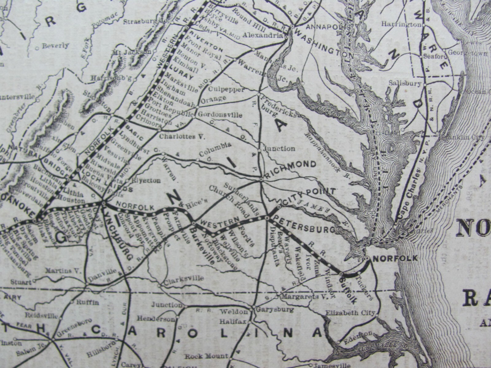 1890 NOV NORFOLK & WESTERN RAILROAD SYSTEM MAP ORIGINAL VA WV KY OH RR’s