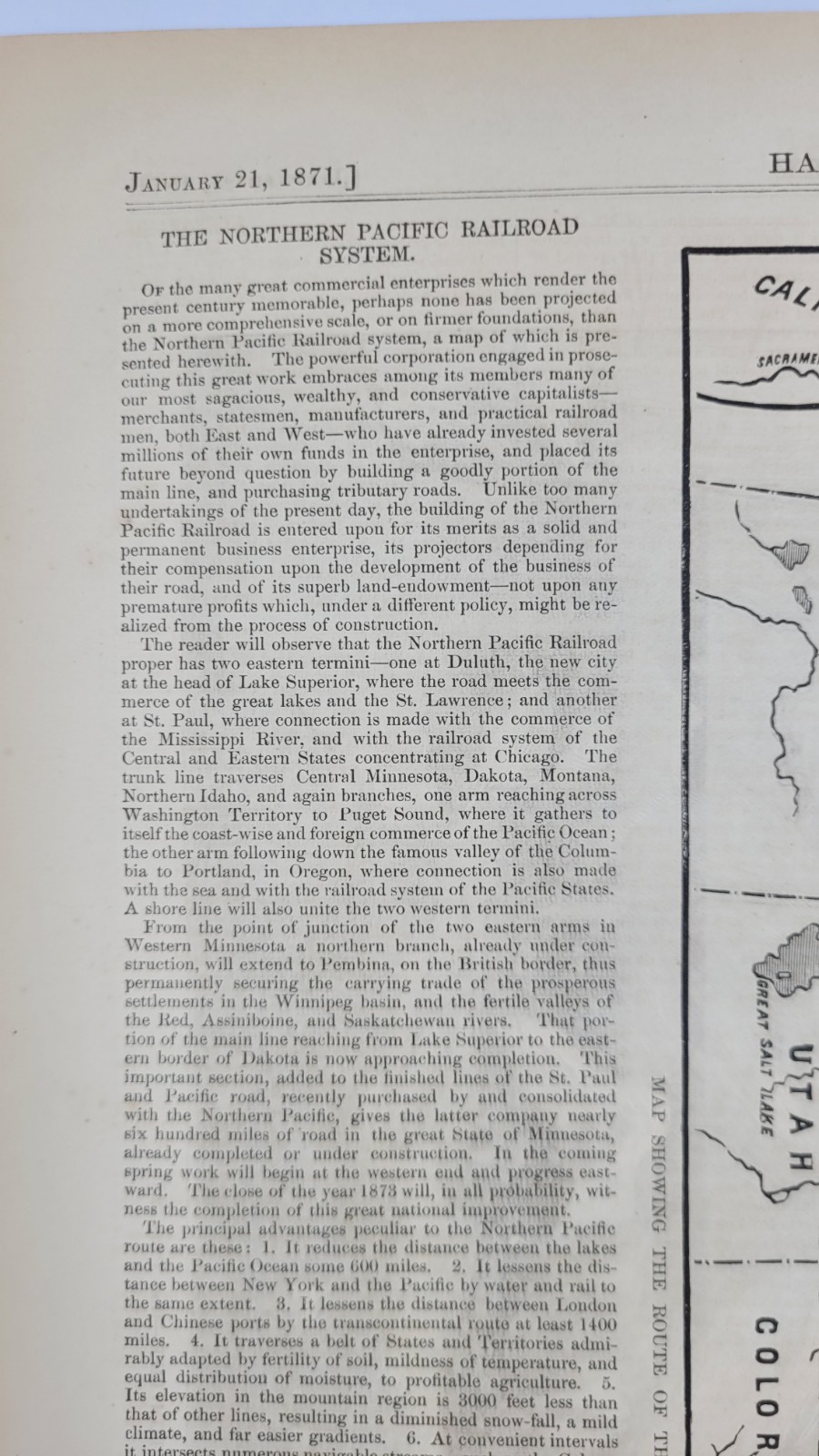 Northern Pacific Railroad vintage railway map 1871