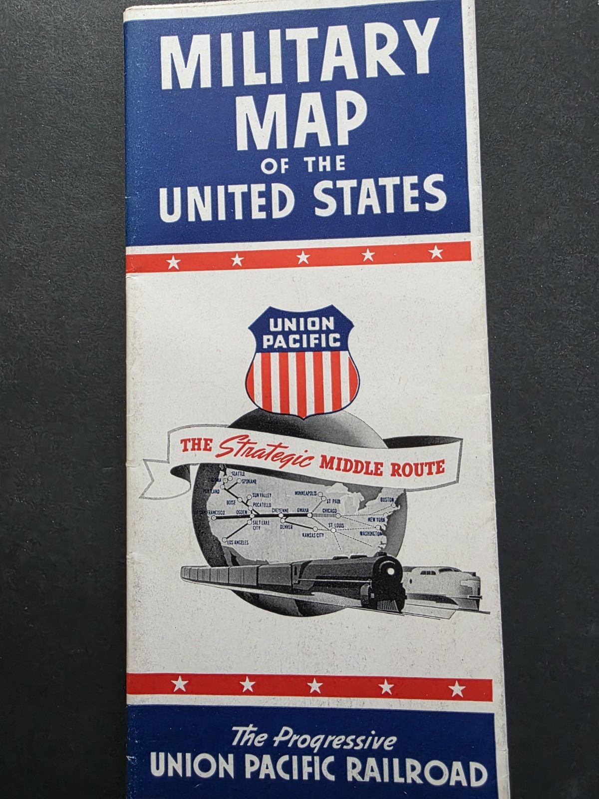 1944 Union Pacific Railroad Military Map of the United States Brochure