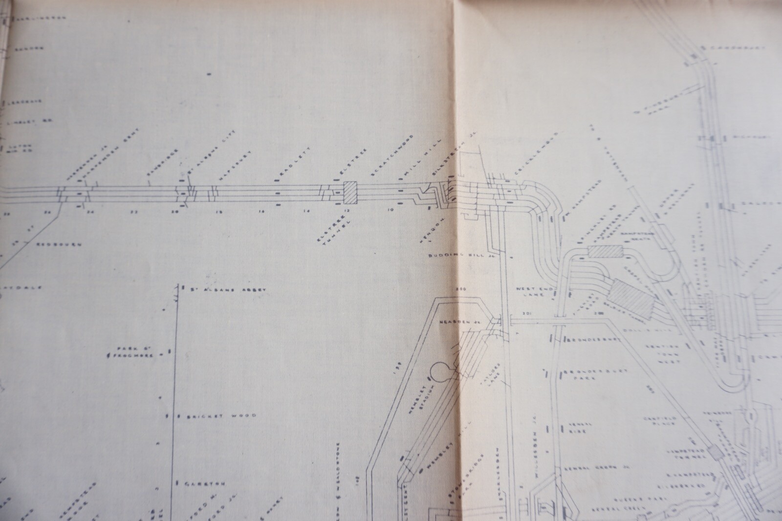 c1960s Watford Running Lines Division Linen Track Route Plan Railway Map
