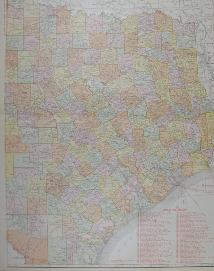 TEXAS – EAST – 1912 – RAND-McNALLY NEW COMMERCIAL ATLAS – SHOWS RAILROADS