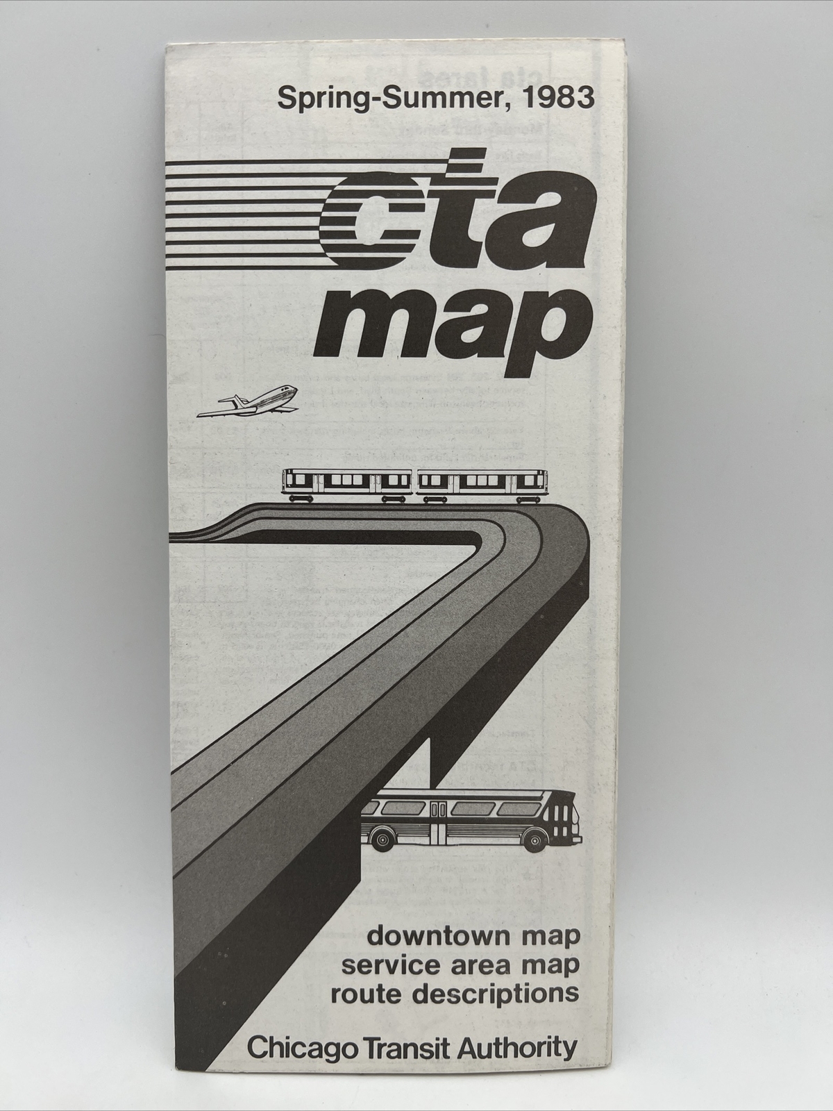 1983 Spring-Summer CHICAGO TRANSIT AUTHORITY CTA ROUTE MAP Train L Subway Bus