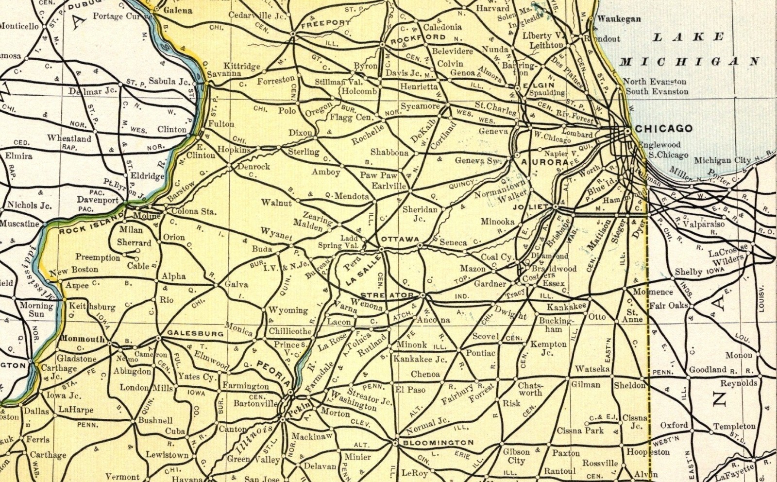 1901 Antique Illinois Railroad Map Pennsylvania L & N Illinois Central 2688