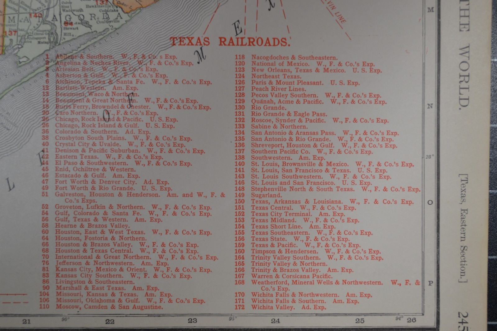 TEXAS – EAST – 1912 – RAND-McNALLY NEW COMMERCIAL ATLAS – SHOWS RAILROADS