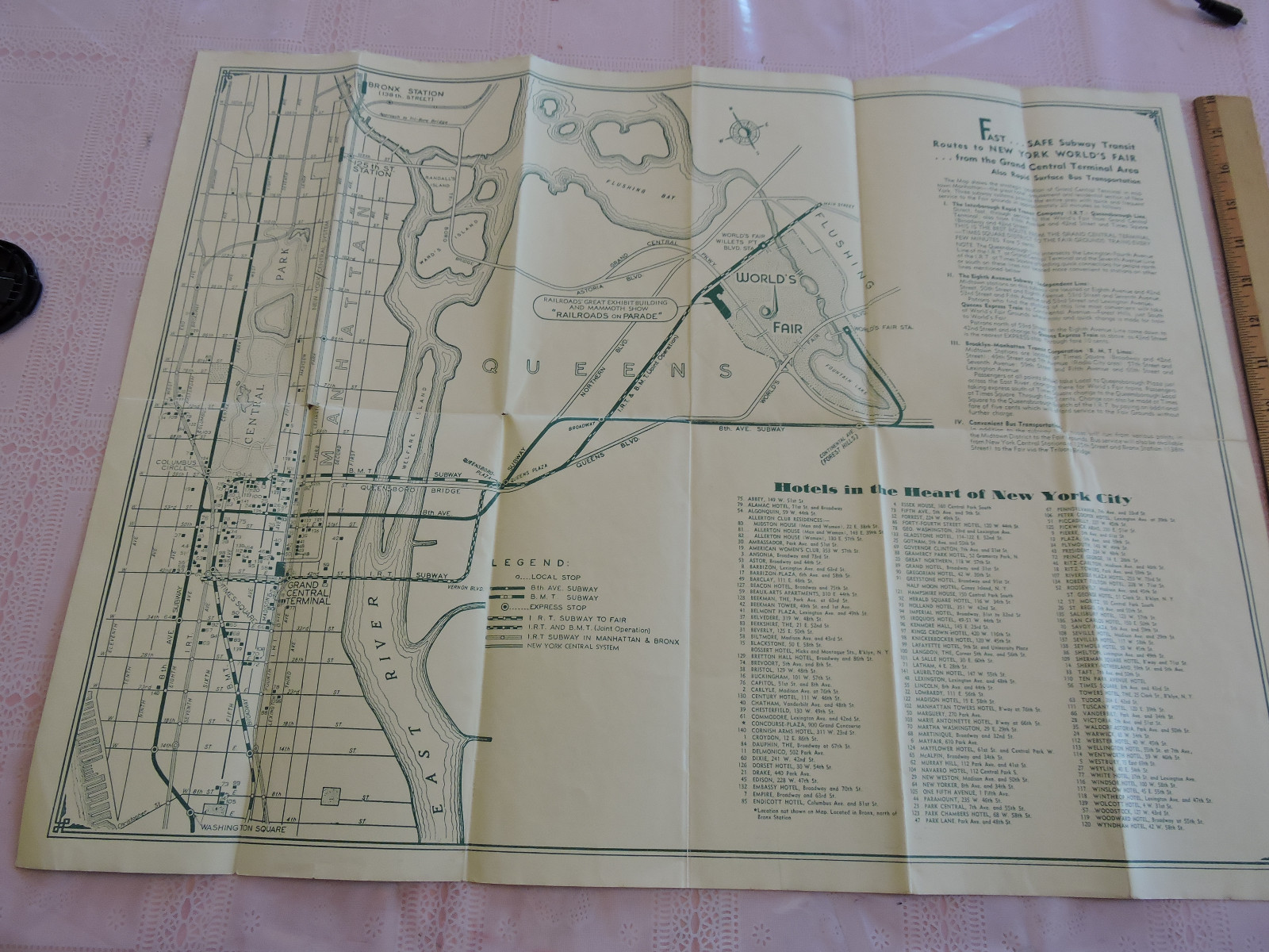 Foldout 1939 Transit Grand Central Terminal New York City Subway Map NYC Bus IRT