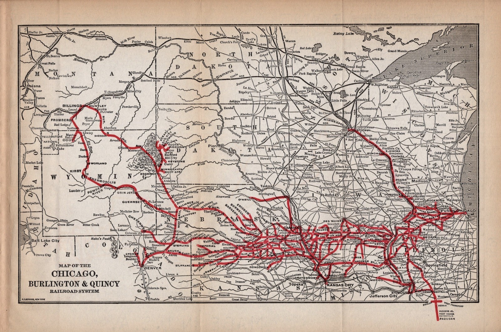 1915 Antique Chicago Burlington & Quincy Railroad Company Map Railway Map 2445