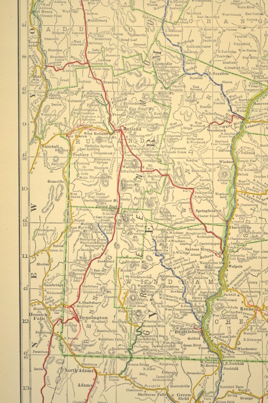 1914 Antique Map of VERMONT Railroads Map NEW HAMPSHIRE ORIGINAL Atlas Map DATED