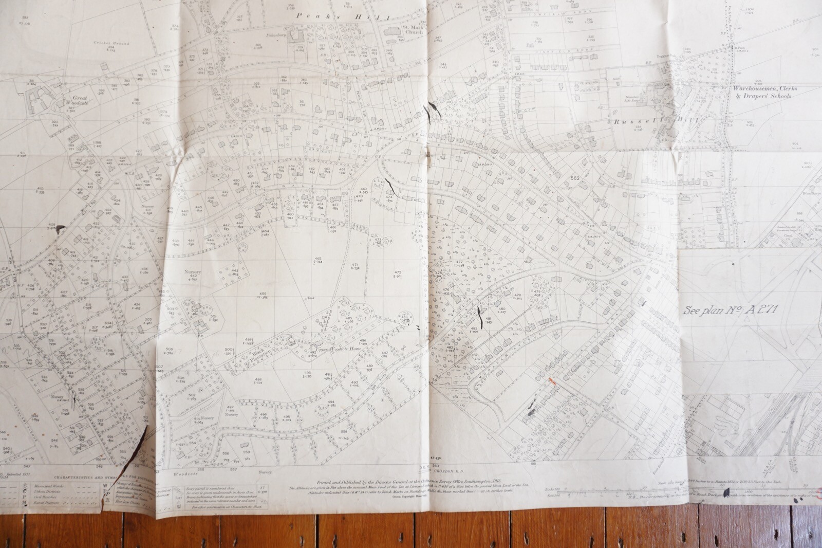 1913 Russell Hill Peaks Hill OS Railway Map London