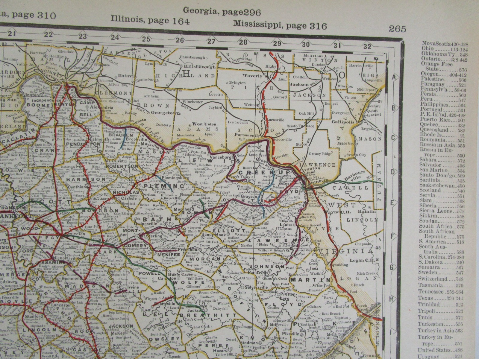 KY TN 1898 FULL STATES KENTUCKY & TENNESSEE Cram RAILROAD Map. JELLICO BIRD EYE