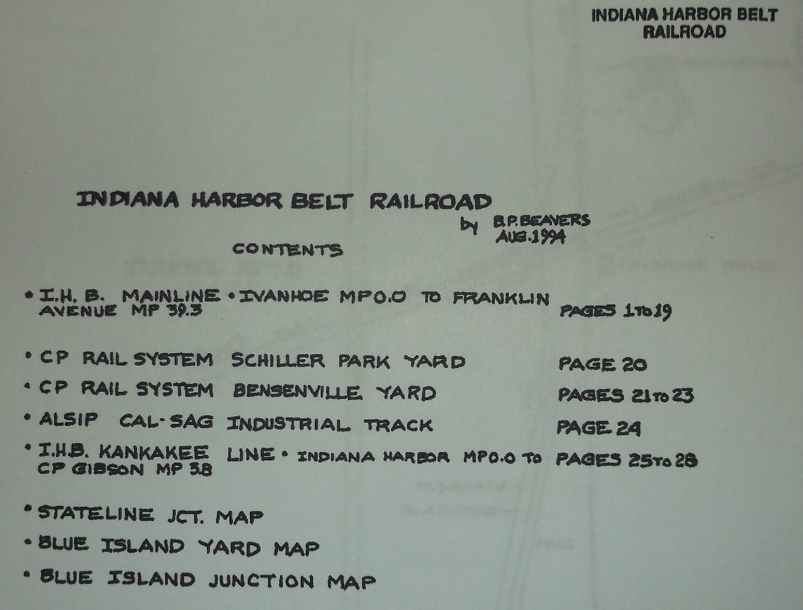 REPRO INDIANA HARBOR BELT IHB 1994 DISPATCHERS TRACK CHART CP UP NS EJ&E IC GTW