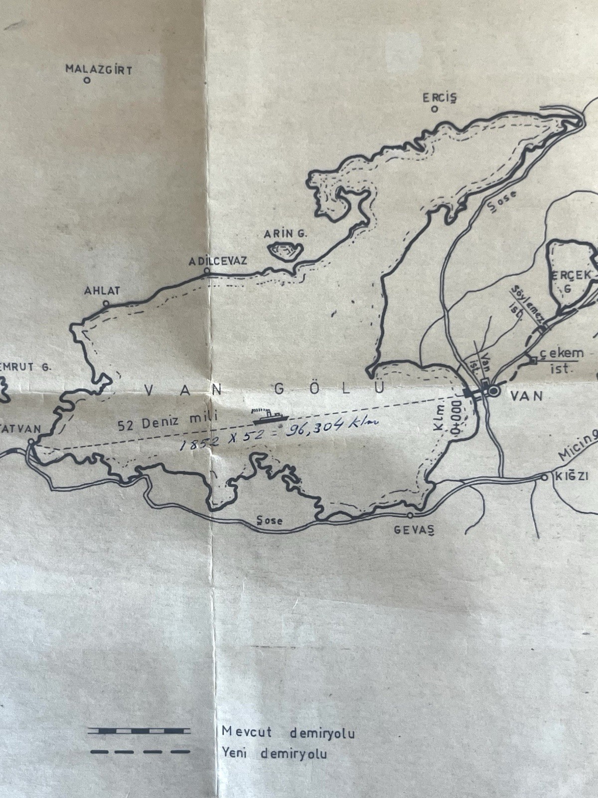 1969 Turkey Railway Map Van Kotur Demiryolu Govt Rail Line Plan Vintage