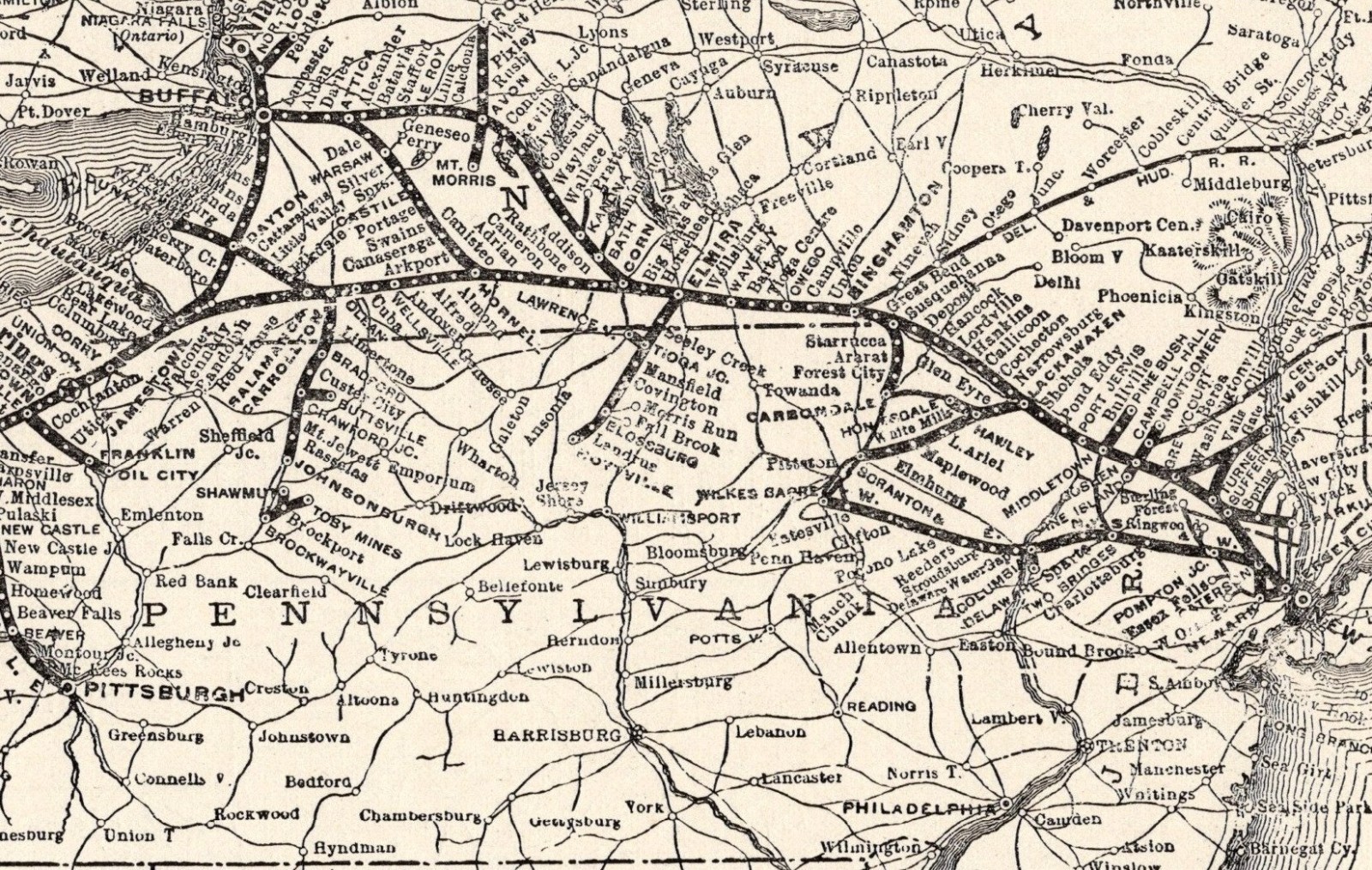 1910 Antique ERIE RAILROAD Map Vintage Railway Map Black and White Map 3192