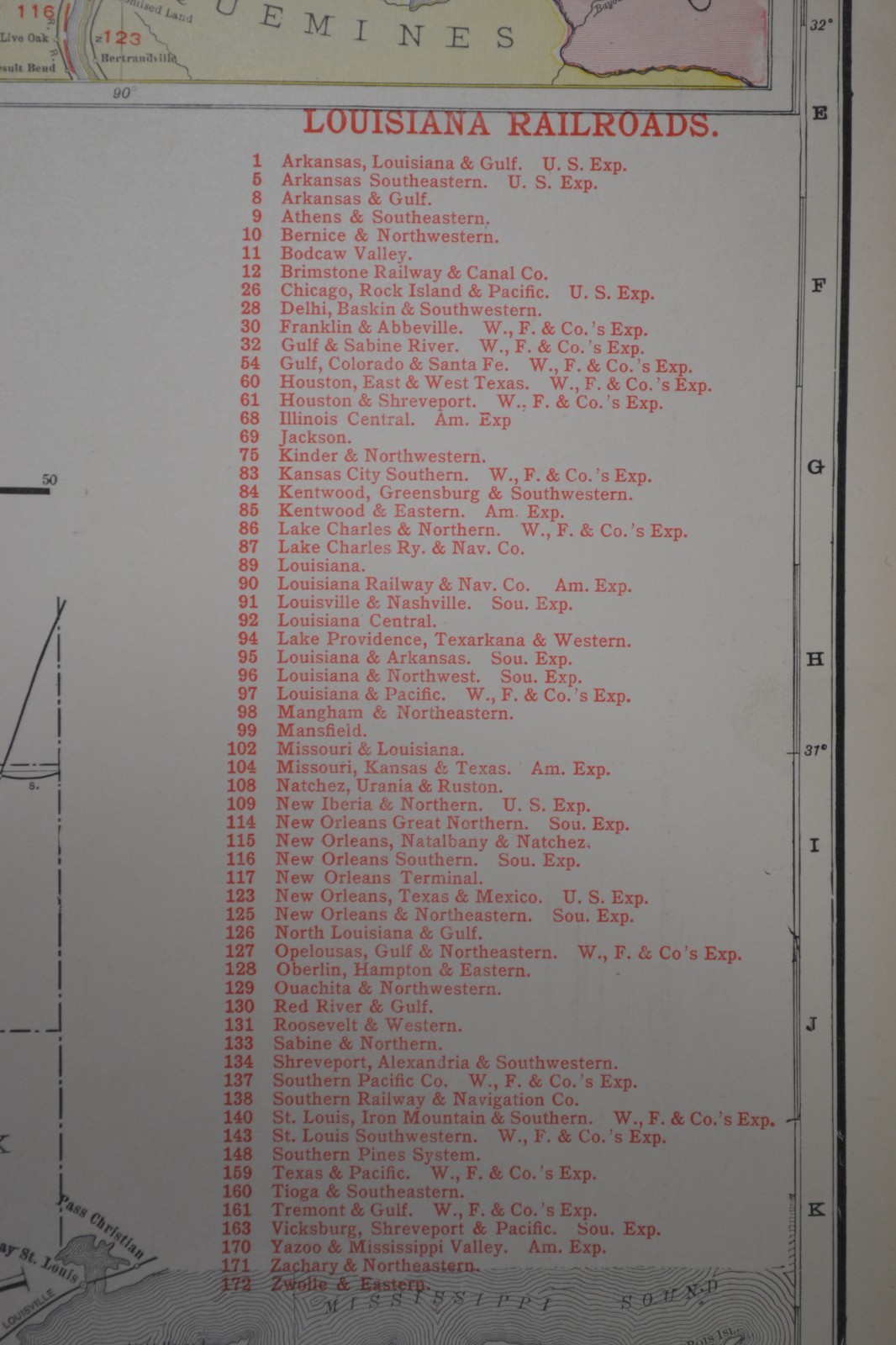 LOUISIANA – 1912 – RAND-McNALLY NEW COMMERCIAL ATLAS – SHOWS RAILROADS