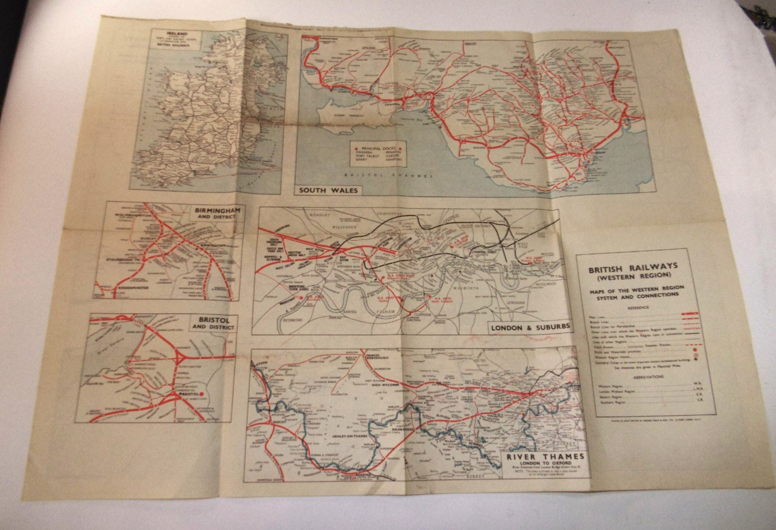 Large Double-Sided Railway Network Map, Western Region, British Railways, c1960s