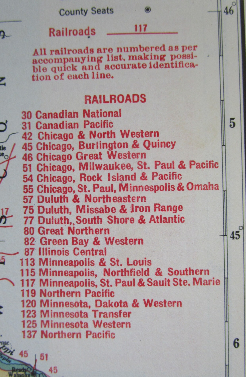 MN MI 1948 MINNESOTA RAILROAD Map. DULUTH & NORTHEASTERN RR ~or~ MICHIGAN