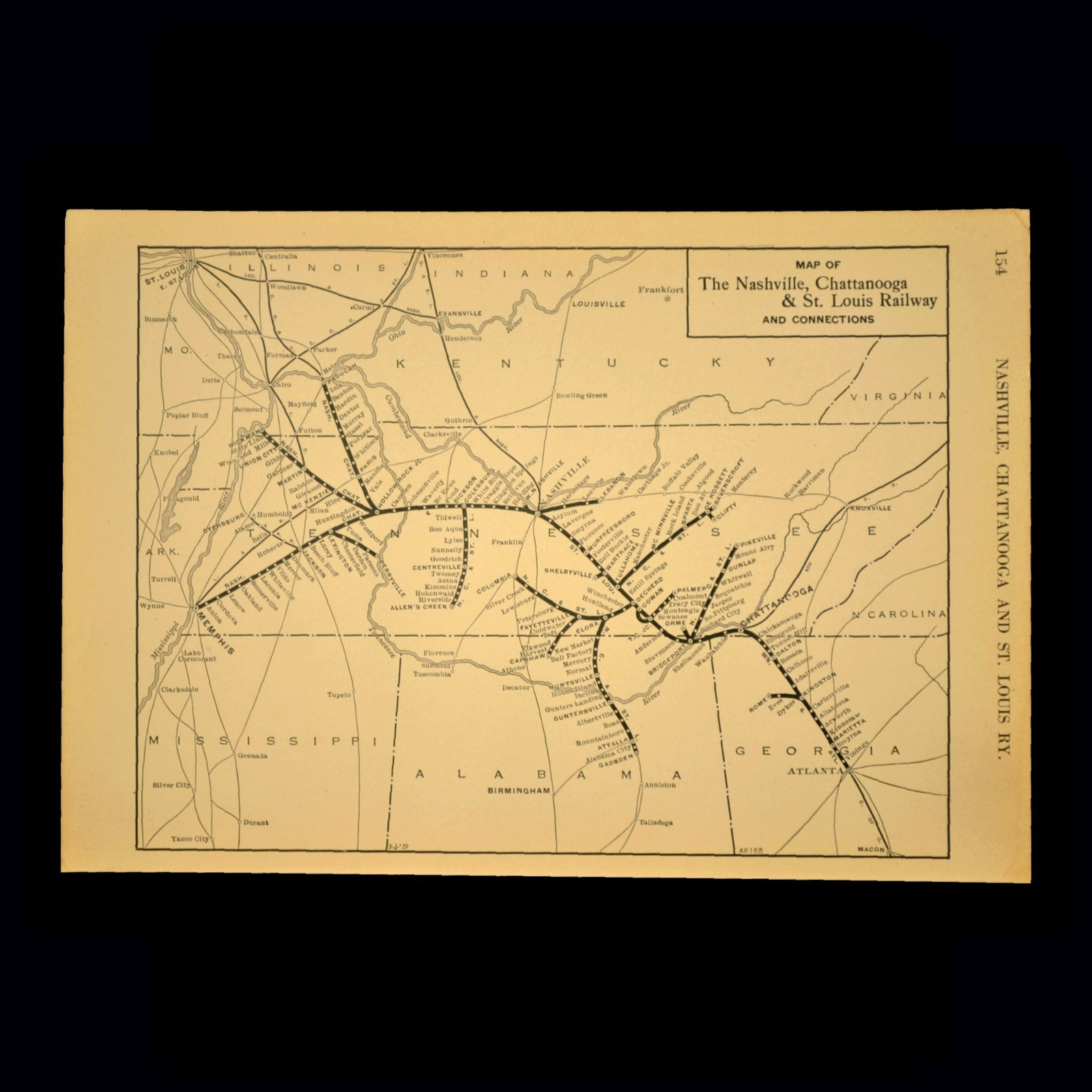 ca 1925 NASHVILLE CHATTANOOGA ST LOUIS Railway Map Vintage Railroad Map Antique