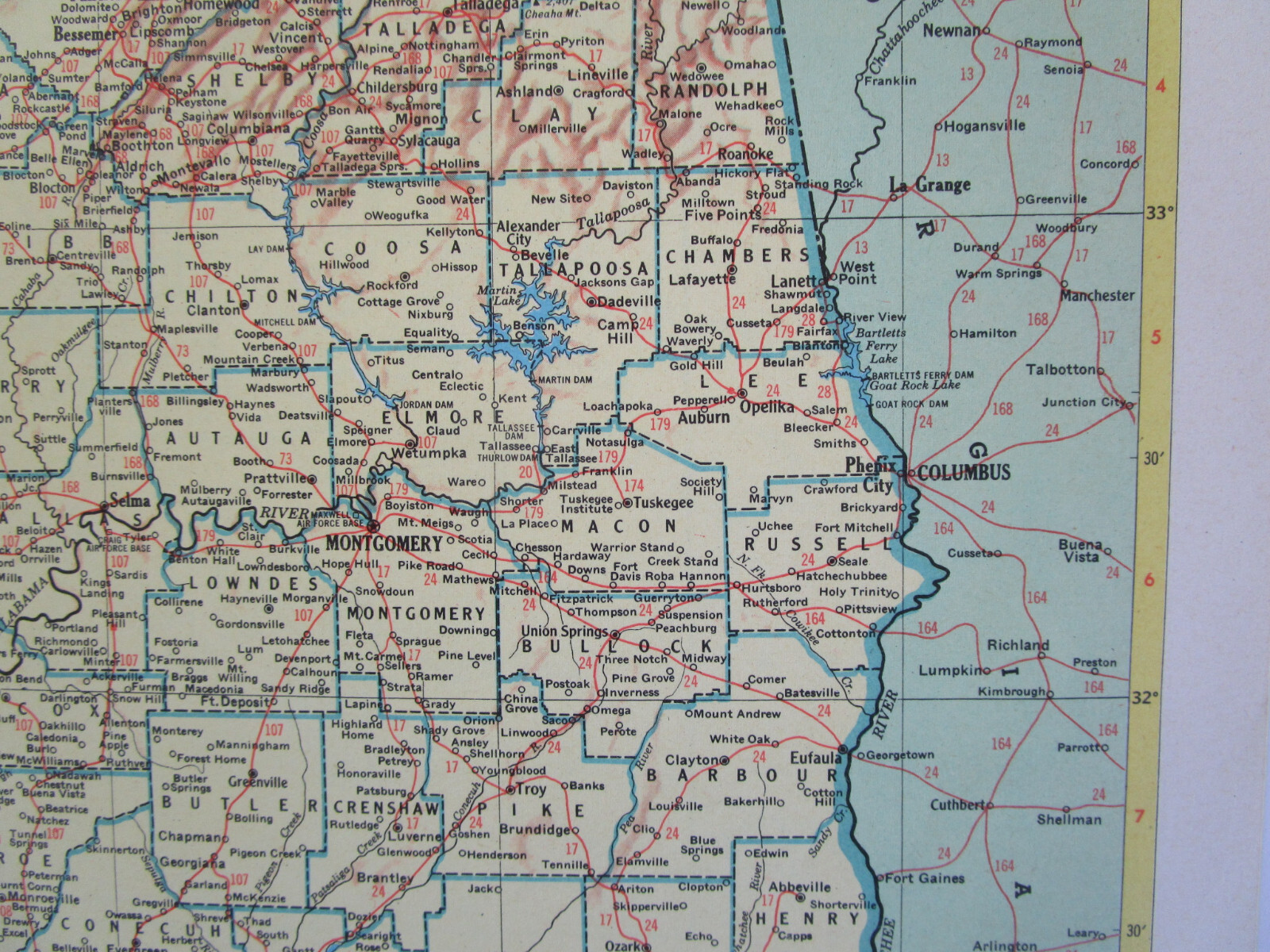 AL AZ Vintage 1952 ALABAMA RAILROAD Map. CHATTAHOOCHEE VALLEY RR or ARIZONA
