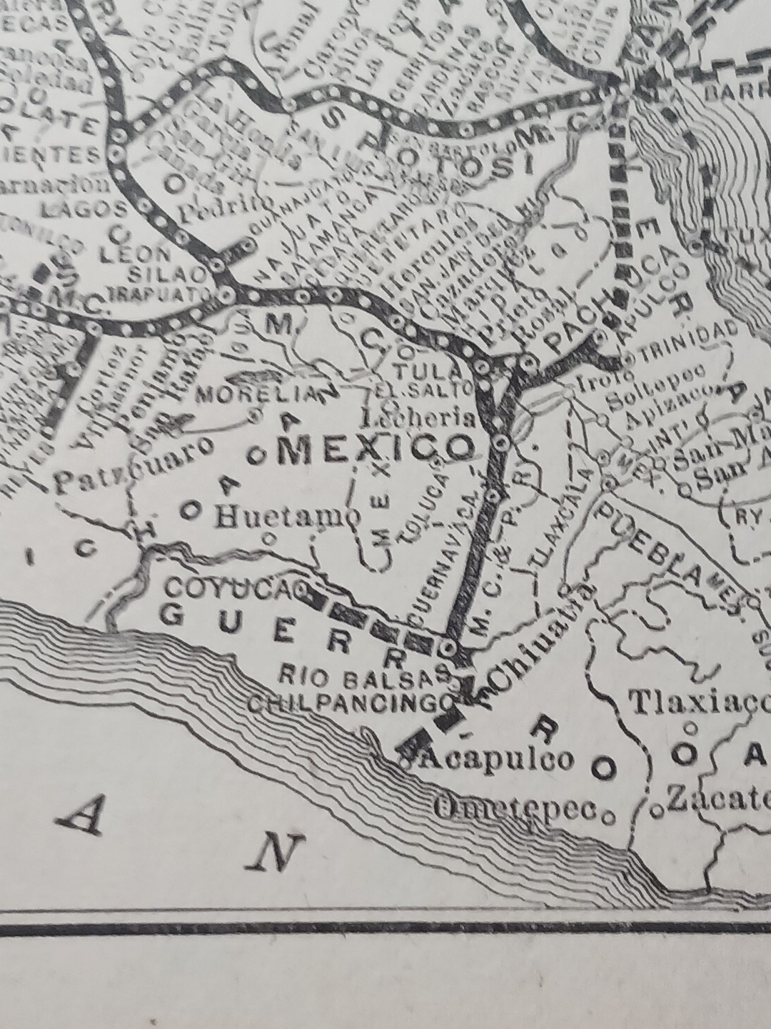 1905 Train Route Map MEXICAN CENTRAL RAILWAY Tampico Trevino Mexico Railroad