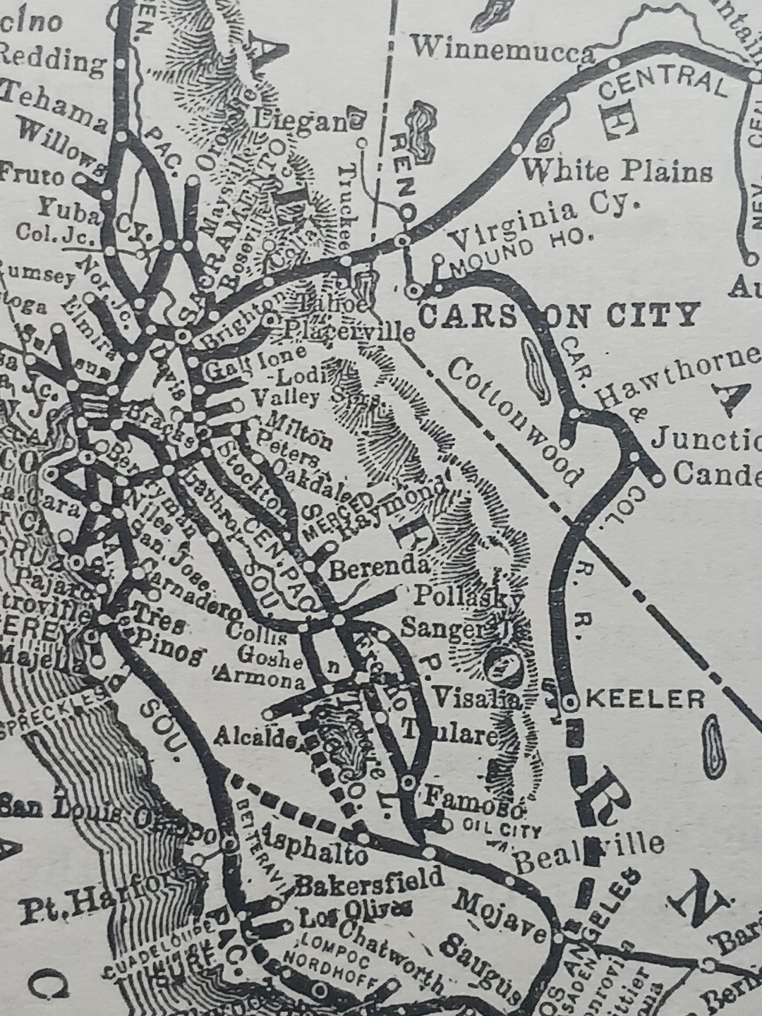 1901 Railway Map SOUTHERN PACIFIC SYSTEM railroad Train Routes California AZ OR