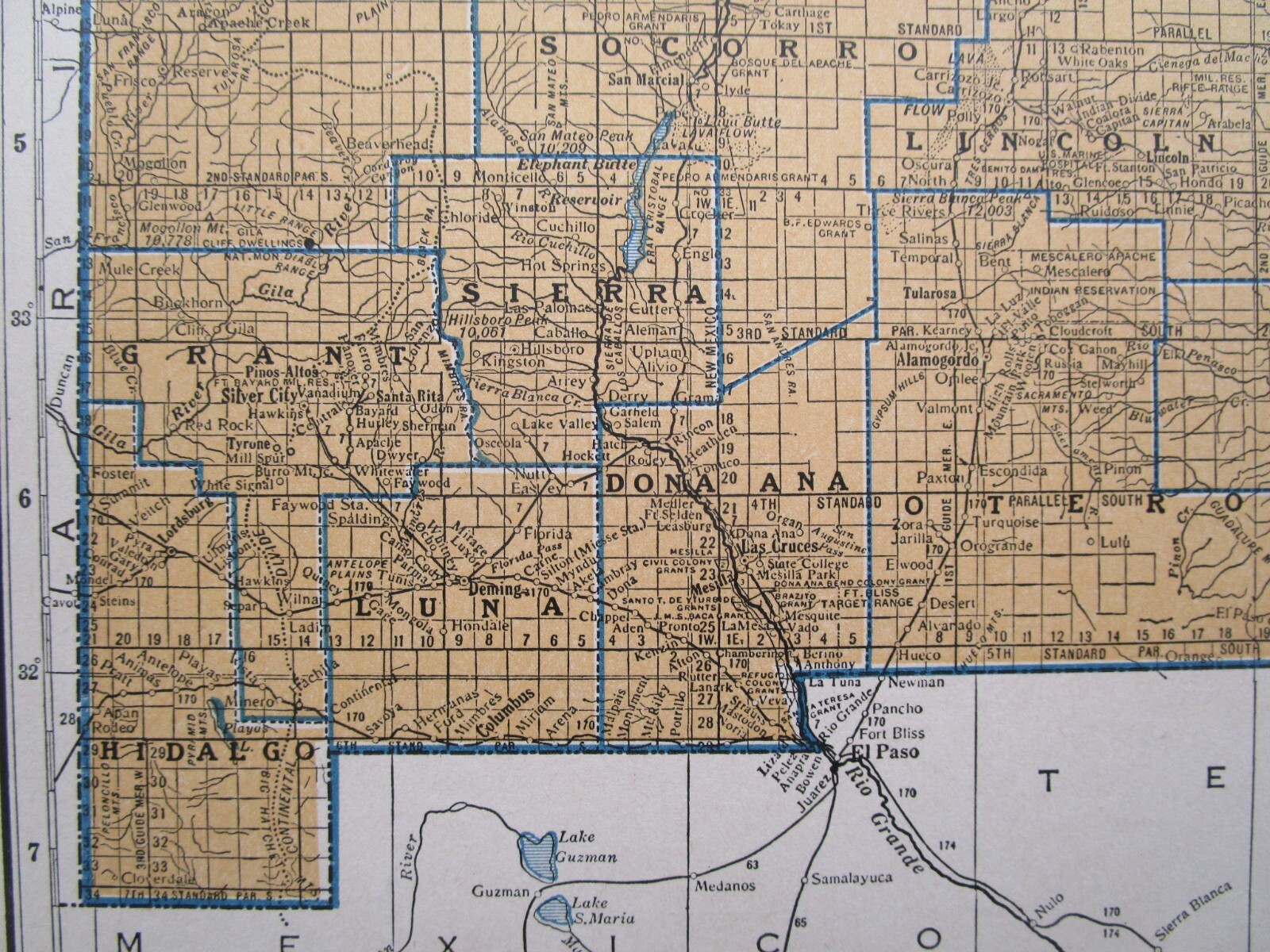 NM NJ Vtg 1939 NEW MEXICO RAILROAD Map. SANTA FE NORTHWESTERN RR or NEW JERSEY