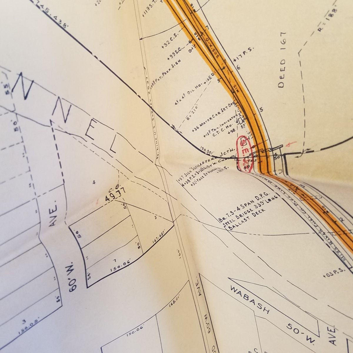 Vtg 1960 Frisco Railroad St Louis Huge Wall Map 87.5 x 26 SE Junction to Gravois