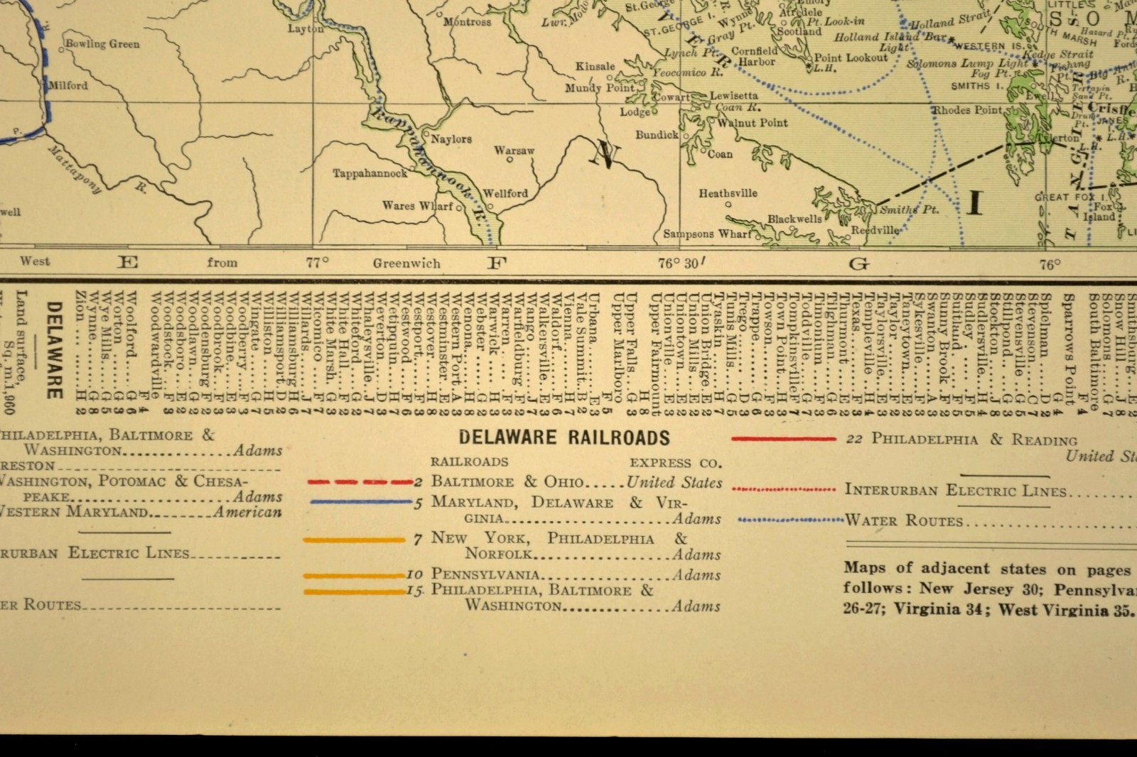 1914 Antique Map of MARYLAND Railroads Map DELAWARE ORIGINAL Atlas Map DATED