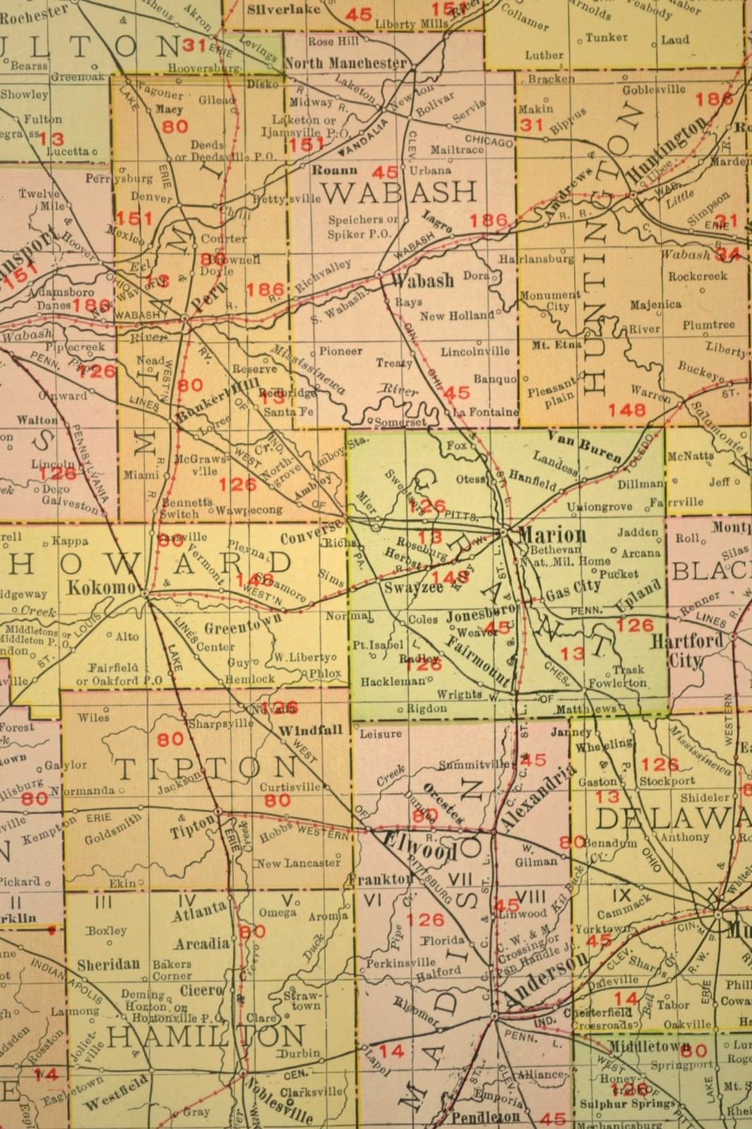 1911 Antique Map of Indiana Railroad Map ORIGINAL Atlas CCC&StL Railway DATED