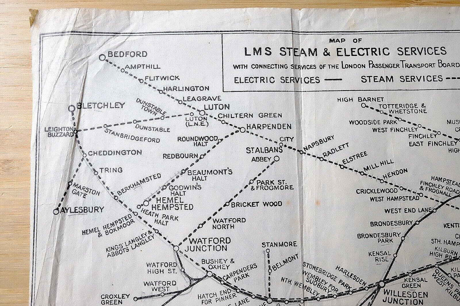 c.1935 MAP LMS STEAM & ELECTRIC SERVCES CONNECTING WITH LPTB inc ST MARYS. 1933-